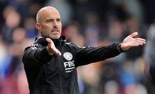 Incoming Chelsea manager Enzo Maresca, the Leicester City manager, issues instructions during the pre season friendly match between Northampton Town and Leicester City at Sixfields on July 15, 2023 in Northampton, England