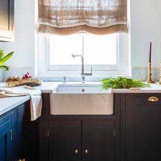 white sink with flowers