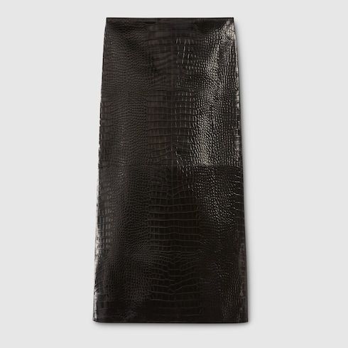 Crocodile-Printed Leather Midi Skirt
