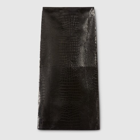 Crocodile-Printed Leather Midi Skirt