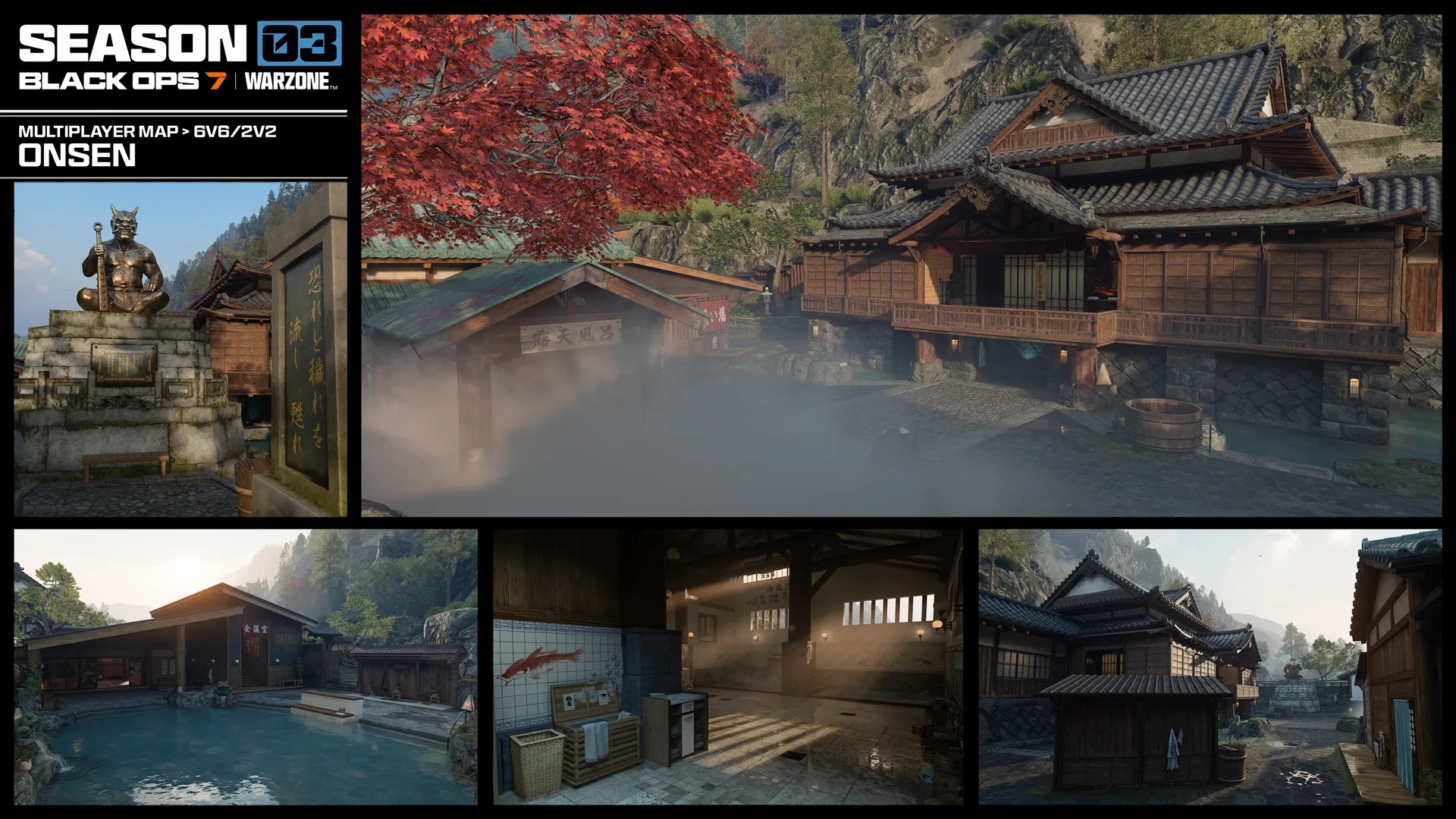 Call of Duty: Black Ops 7 Season 3 screenshots including weapon prestige camos, new mode gameplay for freerun and demolition, and new operator skins.