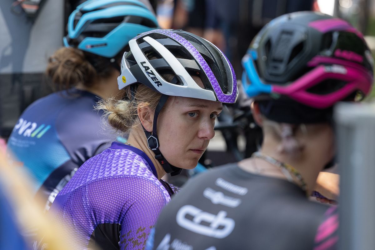 Nadia Gontova (ROXO Racing) winner of the best Young rider classification at the tour of the Gila, waits in the paddock with Natalie Quinn (CCB - Alpine Carbon p/b LLG)
