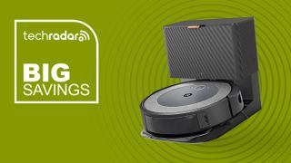 Roomba on green background with Big Savings graphic overlaid