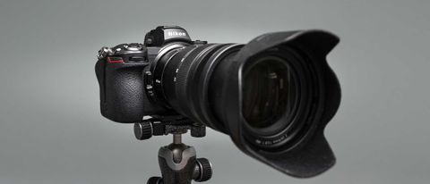 Nikon Z7 II camera on tripod with lens