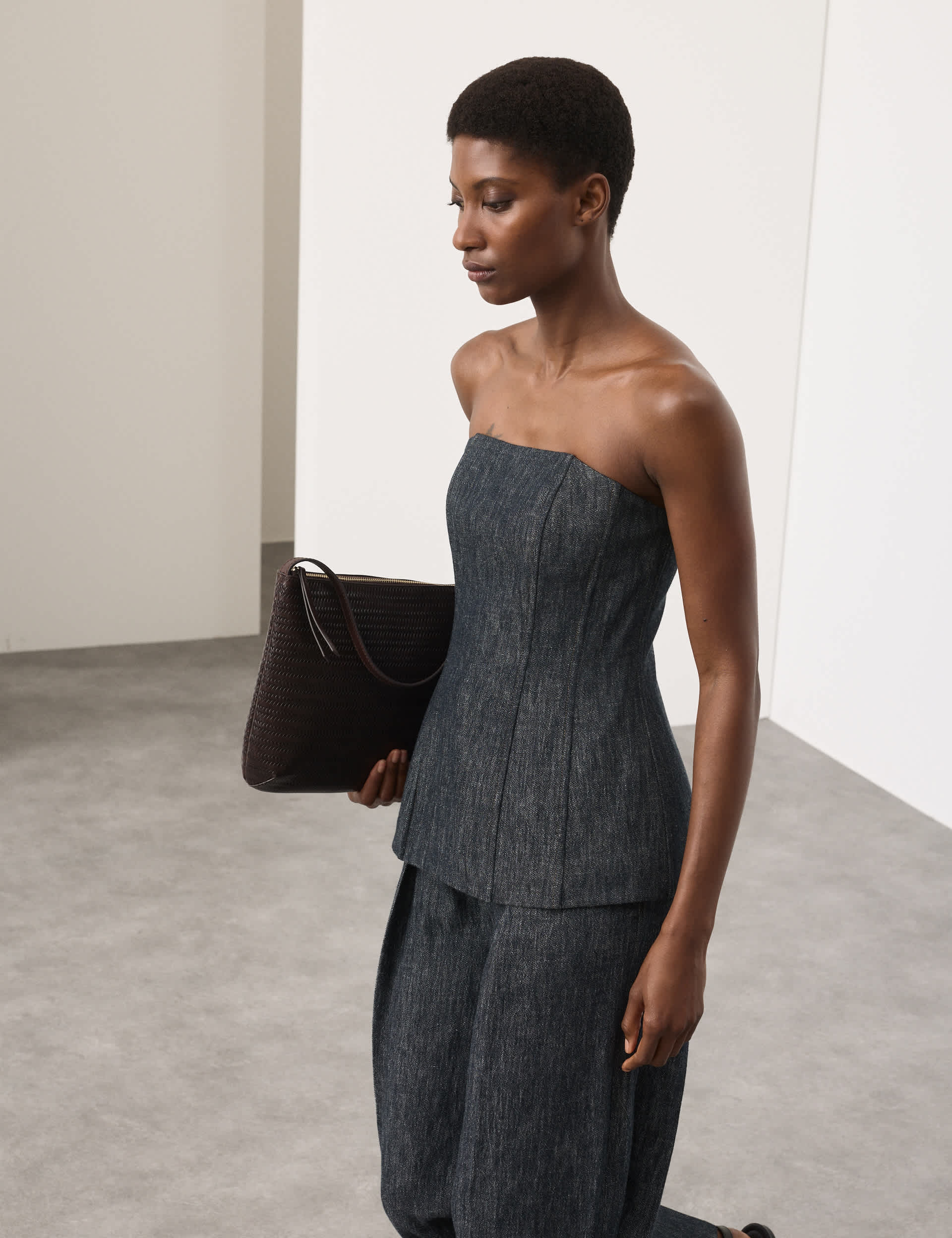 Linen Rich Fitted Bandeau Top