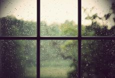 rain on a window with 6 panes