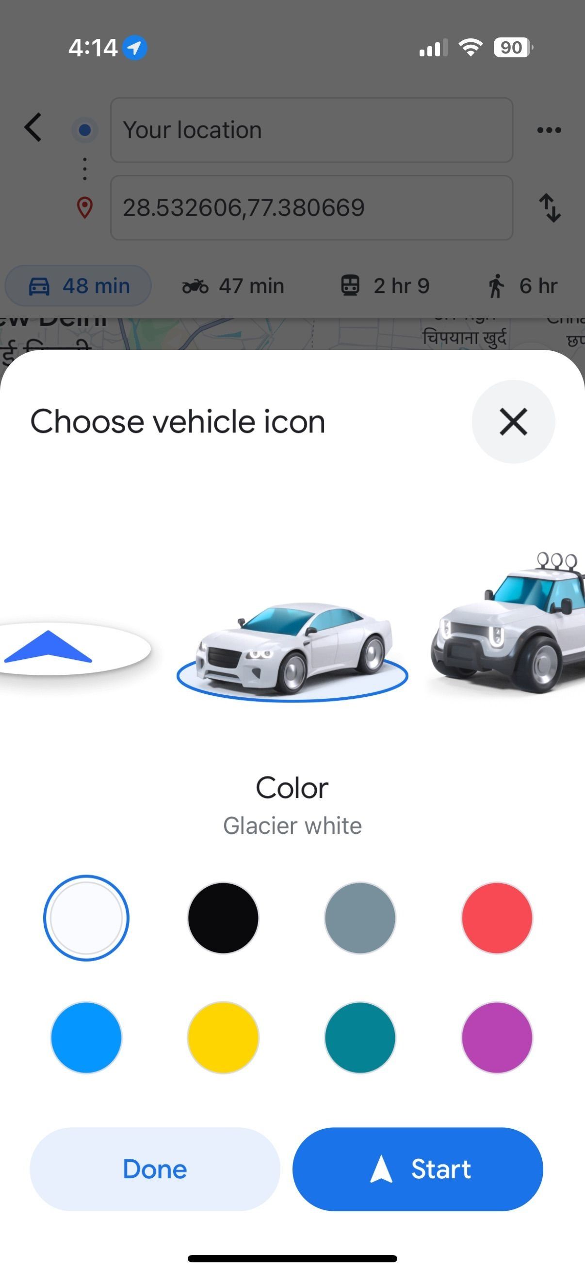 Google Maps custom vehicle icon options