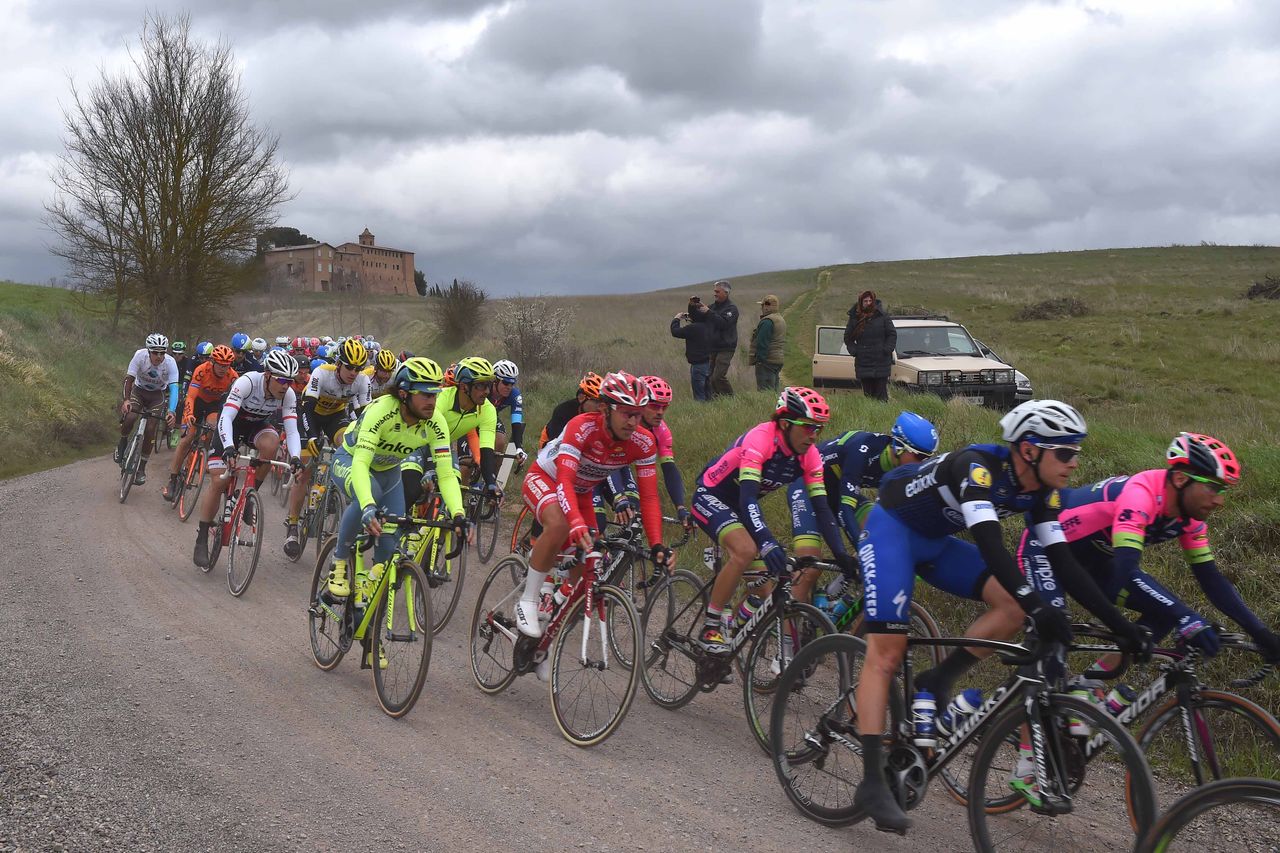 The group rides over one of many gravel roads