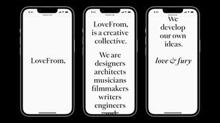 LoveFrom website launch – 3-up mock-up on iPhone