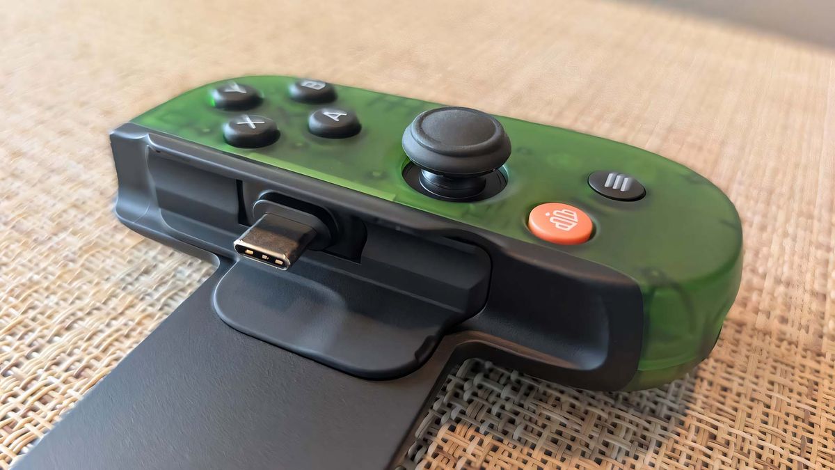 Closeup of the Backbone One Xbox Edition USB-C connection area.