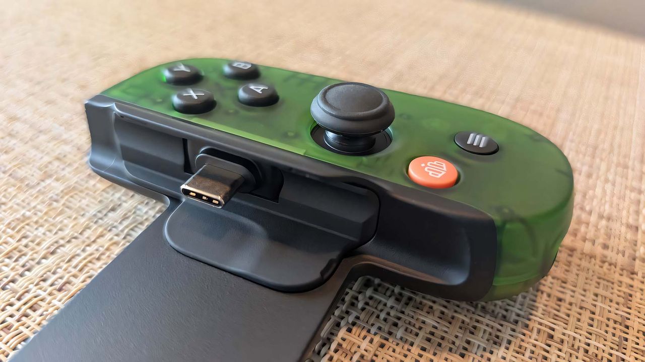Closeup of the Backbone One Xbox Edition USB-C connection area.