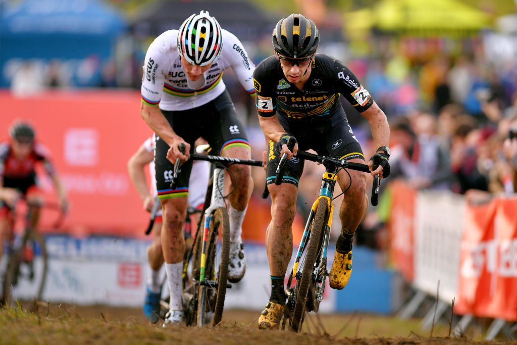 TABOR CZECH REPUBLIC NOVEMBER 16 Mathieu Van Der Poel of The Netherlands and Team Corendon Circus Lars Van Der Haar of The Netherlands and Team Telenet Baloise Lions during the 23rd Tabor World Cup 2019 Men Elite UCICX TelenetUCICXWC on November 16 2019 in Tabor Czech Republic Photo by Luc ClaessenGetty Images