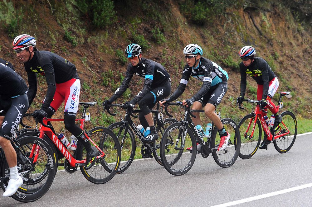 The peloton rides during stage 2 of Volta a Catalunya.