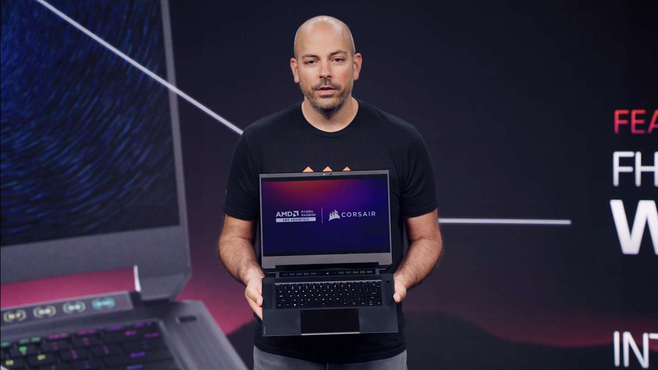 AMD's Frank Azor shows off Corsair's Voyager gaming laptop
