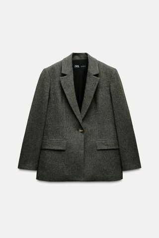 Straight Cut Wool Blend Herringbone Blazer