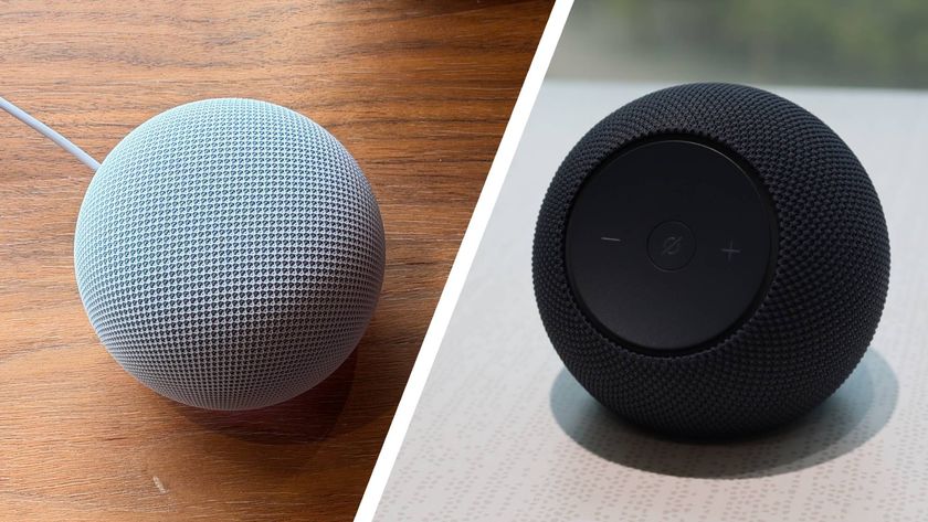 The new Google Home Speaker and Echo Dot Max side by side 