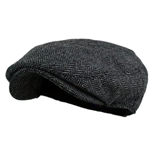 Men's Herringbone Tweed Wool Blend Newsboy Flat Cap