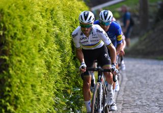 Julian Alaphilippe of Deceuninck-QuickStep leads the breakaway during the 2021 Primus Classic