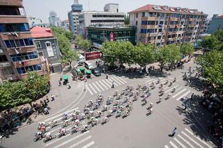 The Tour of Chongming Island peloton in action on the final day of racing.