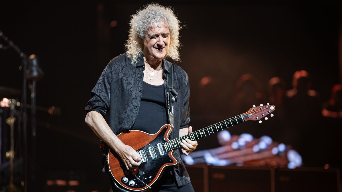 Brian May of Queen performs at Chase Center on November 08, 2023 in San Francisco, California