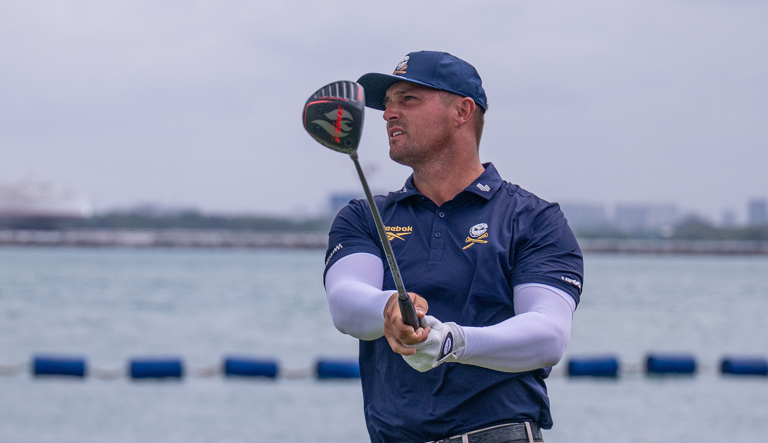 Bryson DeChambeau hits a tee shot