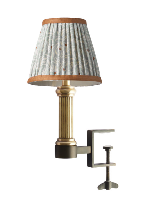 Bronte Cordless Bookshelf Light in Brass With 6" Spriglee Linen Empire Shade by Ellen Merchant