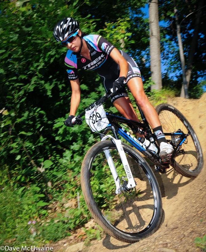 Kaylee Blevins (Trek) riding in fourth position after one lap