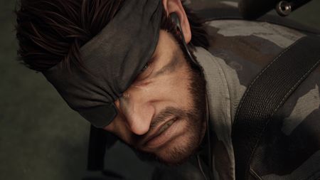 Snake grimaces in Metal Gear Solid Delta: Snake Eater with his eyepatch on