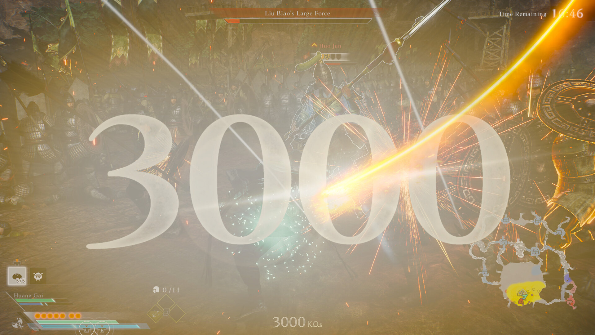 Dynasty Warriors: Origins screenshot of the kill count hitting 3000.