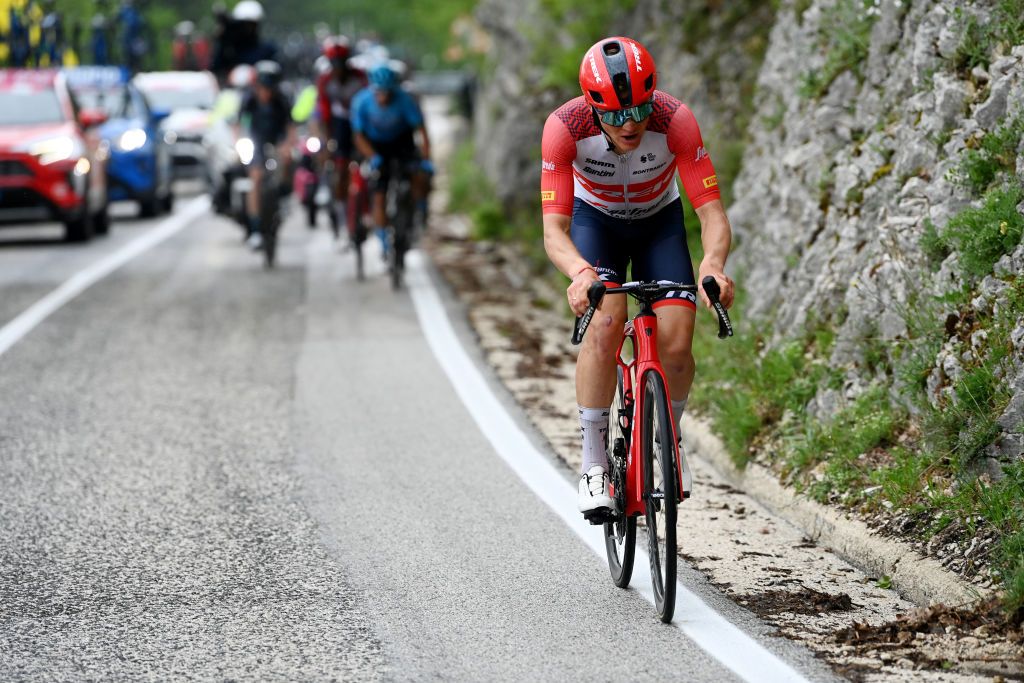 LAGO LACENOBAGNOLI IRPINO ITALY MAY 09 Toms Skuji of Latvia and Team Trek Segafredo competes in the breakaway during the 106th Giro dItalia 2023 Stage 4 a 175km stage from Venosa to Lago Laceno 1059m Bagnoli Irpino UCIWT on May 09 2023 in Bagnoli Irpino Italy Photo by Tim de WaeleGetty Images