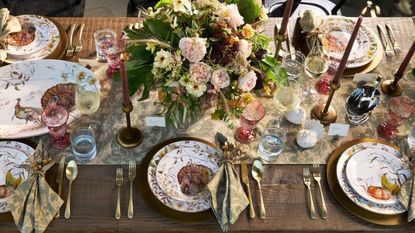 Pottery Barn Thanksgiving table, decorated with Bedford Harvest Dinnerware. 