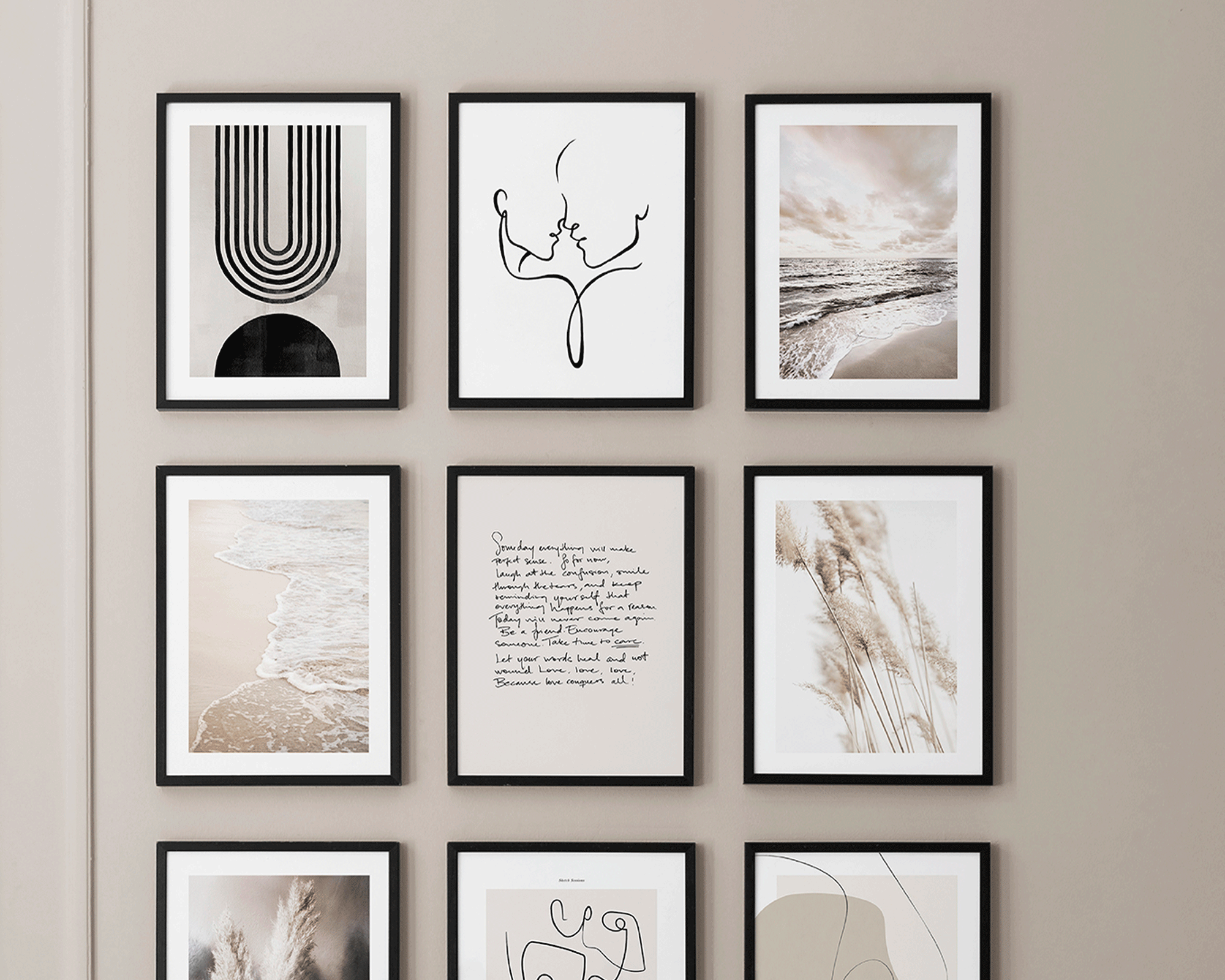 nine prints arranged together on a wall