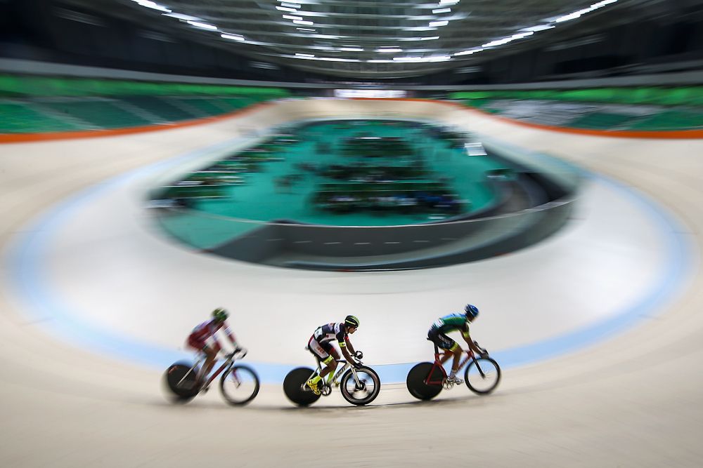 Cyclists train at the newly delivered Rio Olympic Velodrome at Olympic Park