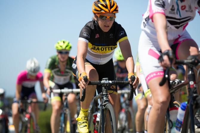 Jade Wilcoxson stayed safe in the group and won the road race, maintaining her overall lead.