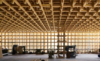 Youbi’s new HQ is made of more than 5,500 solid sugi cedar beams