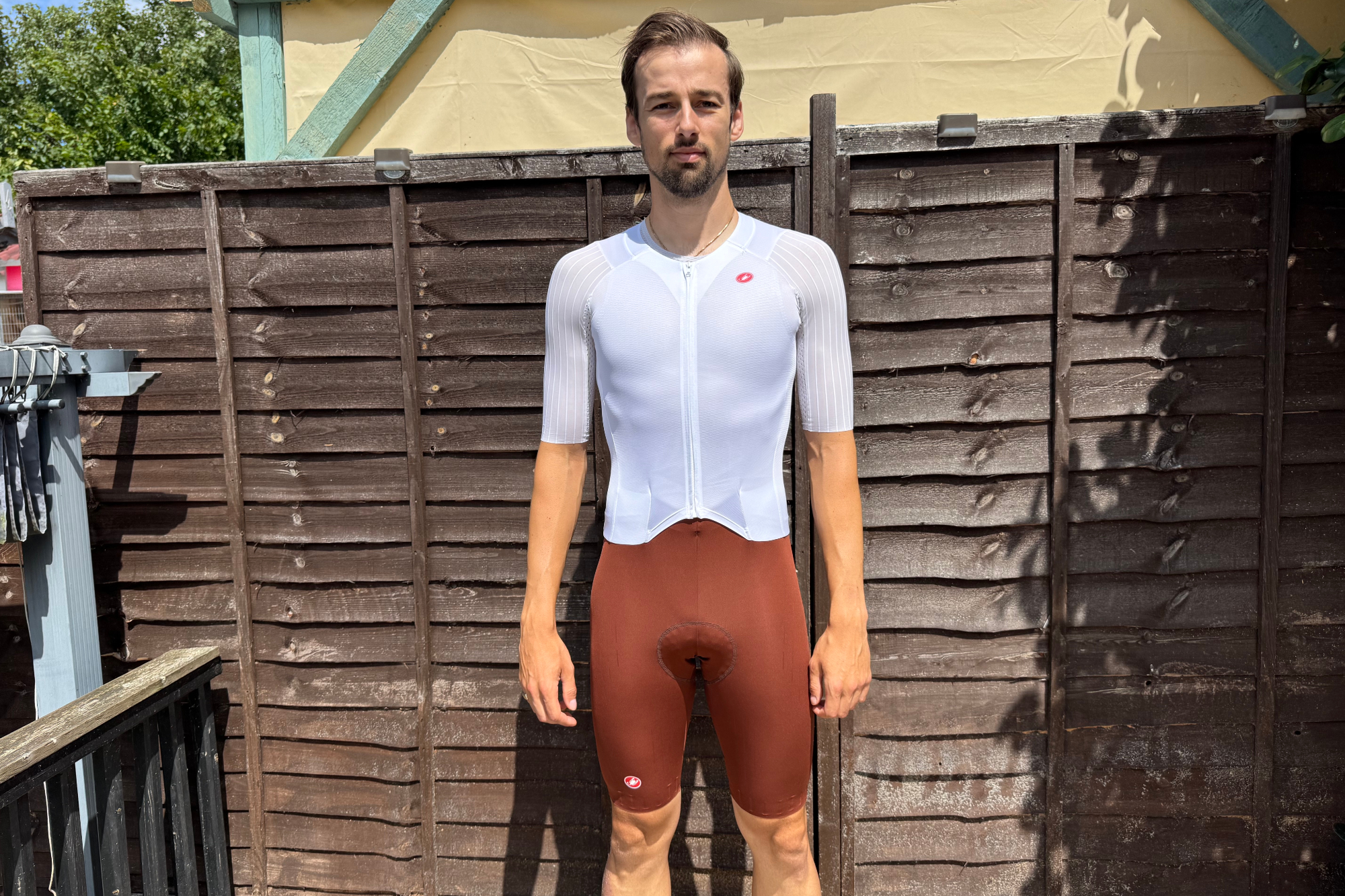 Author wearing the Castelli San Remo skin suit