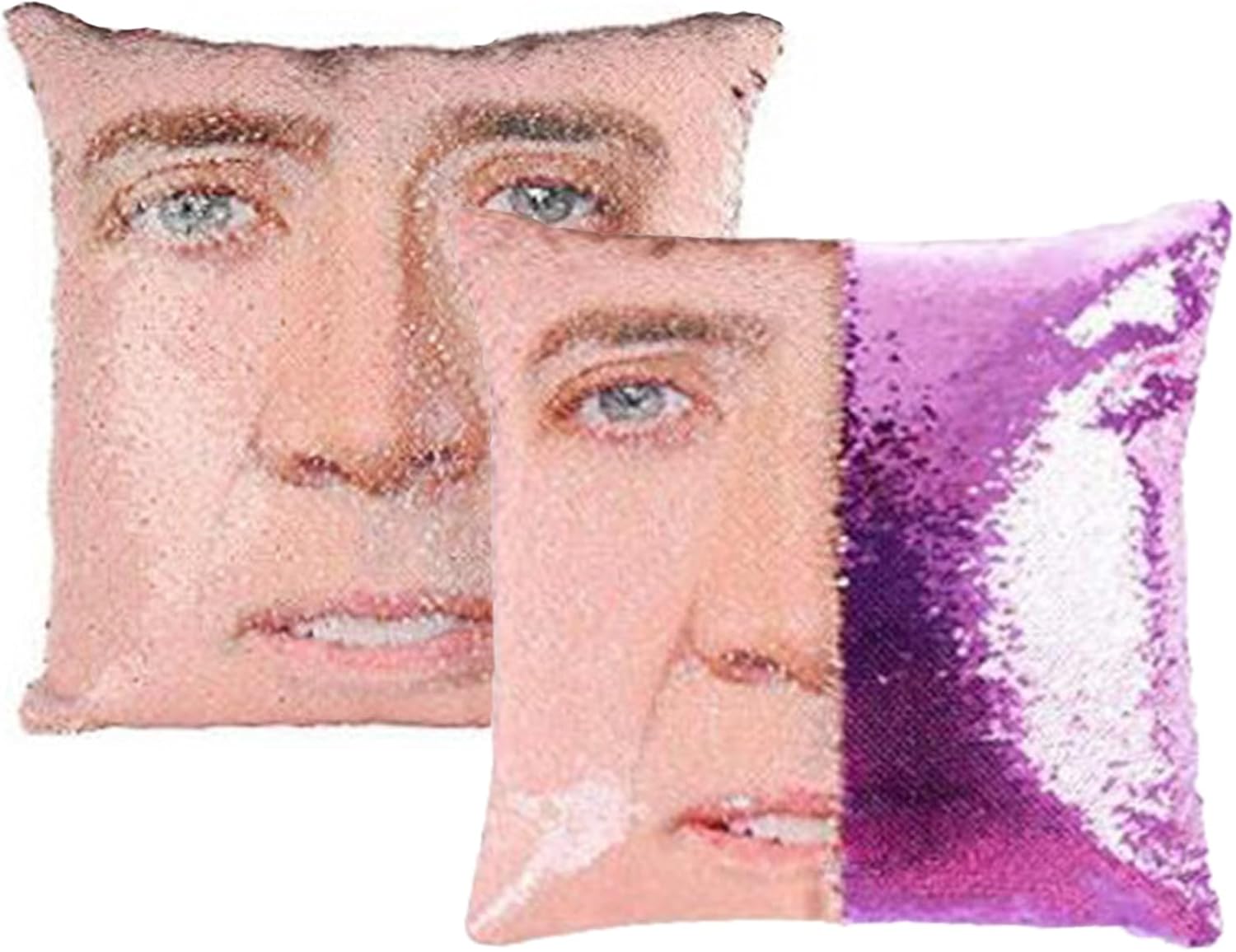 A Nick Cage sequin pillow