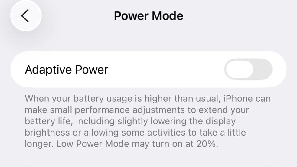 Adaptive Power mode in iOS 26