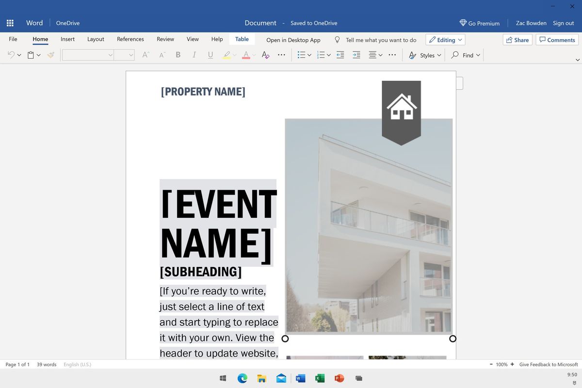 Windows 10X Word