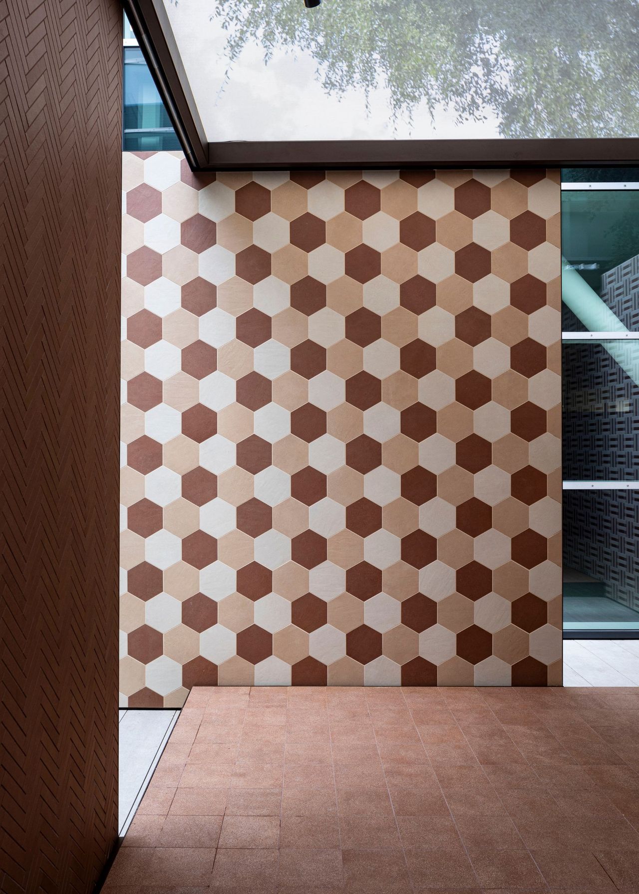 Terracotta slabs used on flooring and tile terracotta on a wall