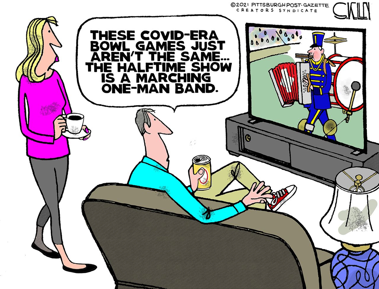 Editorial Cartoon U.S. COVID college football bowl games