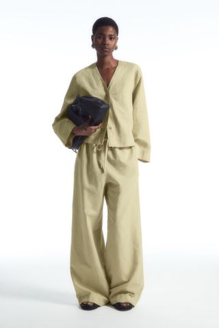 Wide-Leg Linen Drawstring Trousers