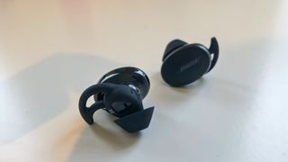 Bose Sport Earbuds review: front and back view of the buds