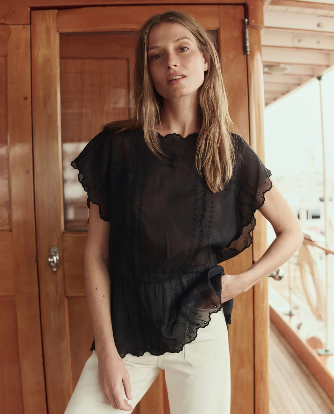 THE GREAT., The Scalloped Eyelet Tunic