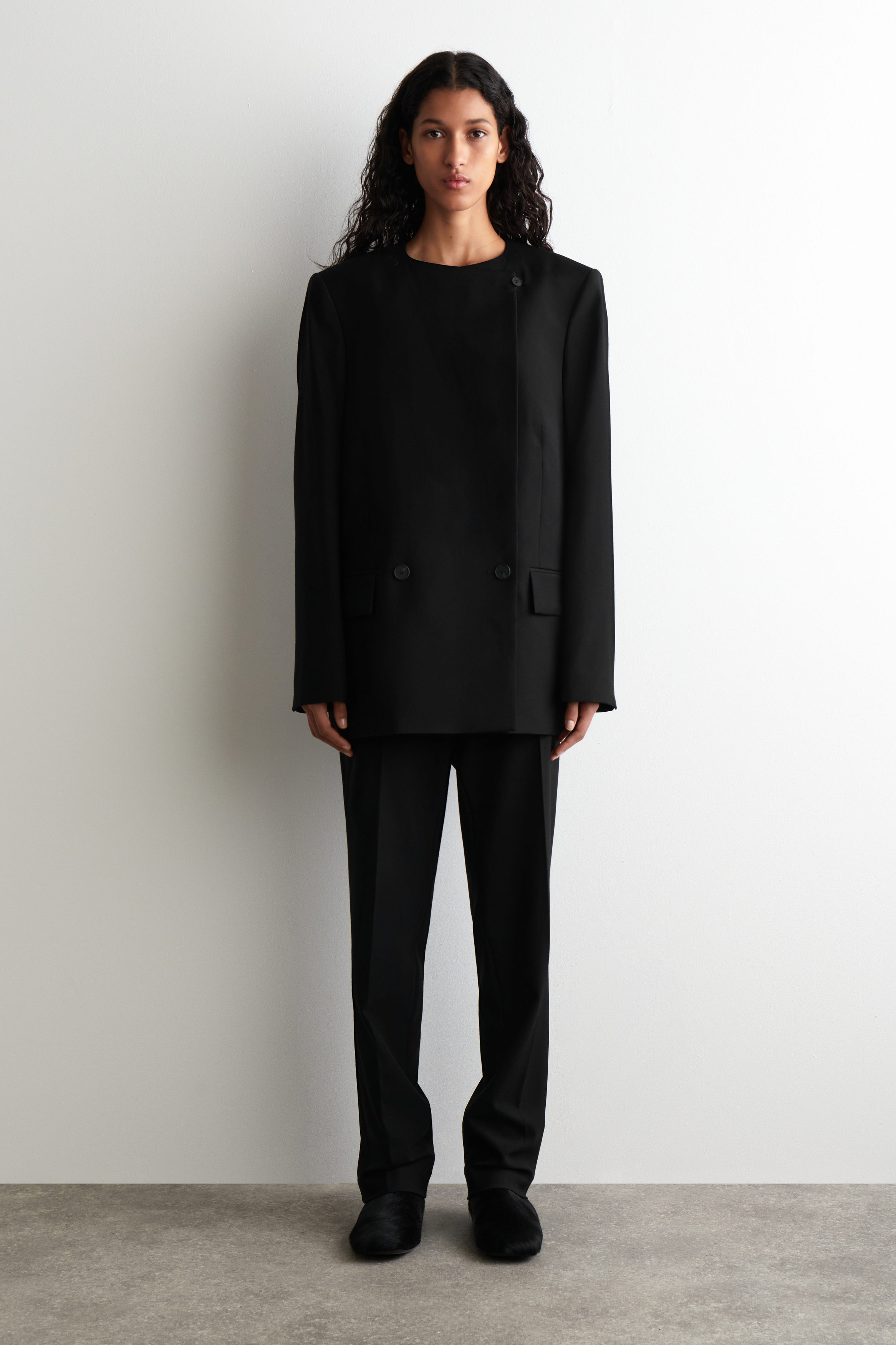 Structured Collarless Wool Blazer