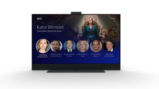 A Sky Glass TV with a cast and crew list for the show Regime, with Kate Winslet highlighted