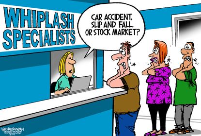 Political Cartoon U.S. Economy Whiplash Stock Market Car Accident