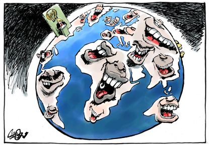 Political cartoon U.S. Trump United Nations laughter