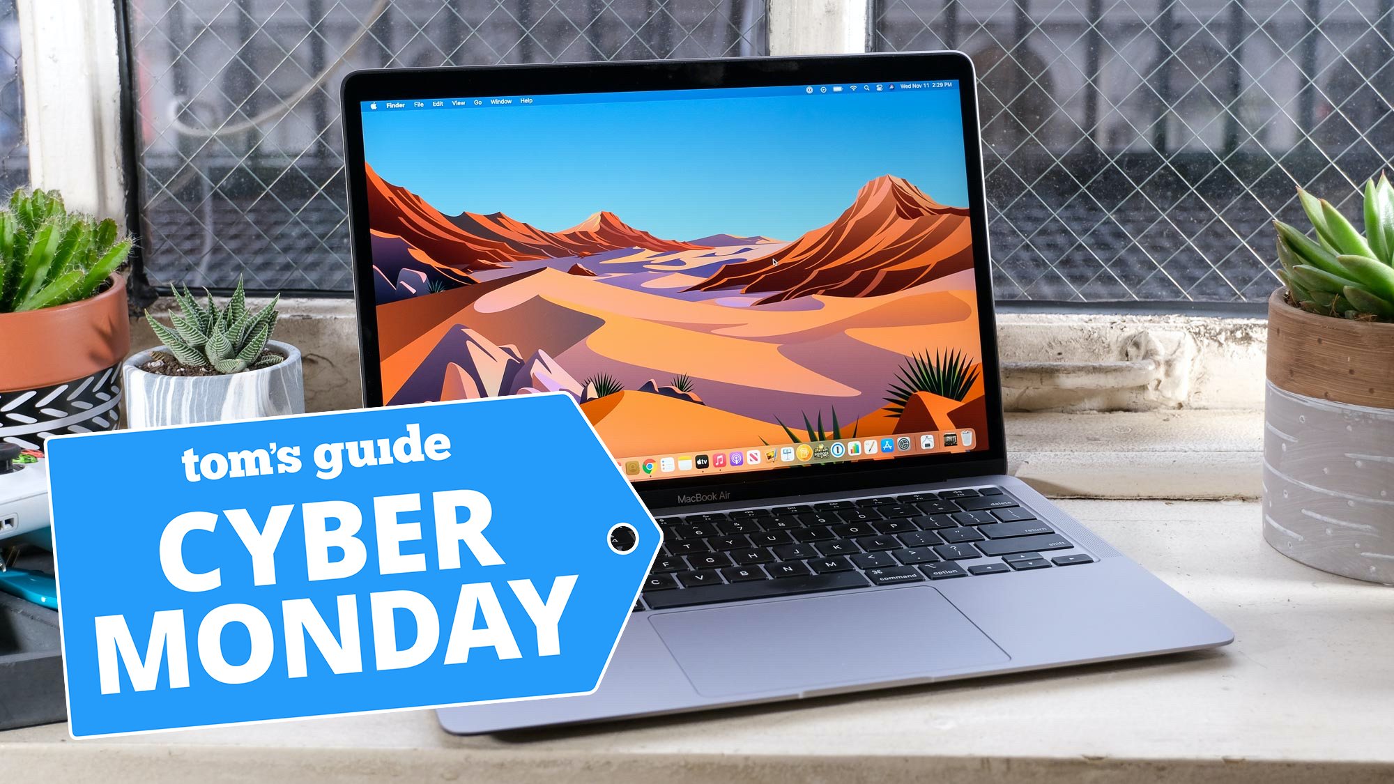 Macbook Air M1 with Cyber Monday badge
