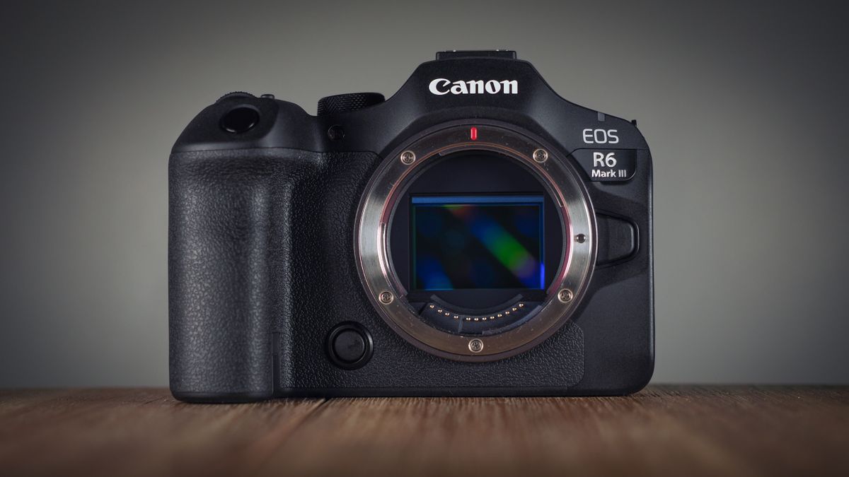 Canon EOS R6 Mark III on a wooden surface